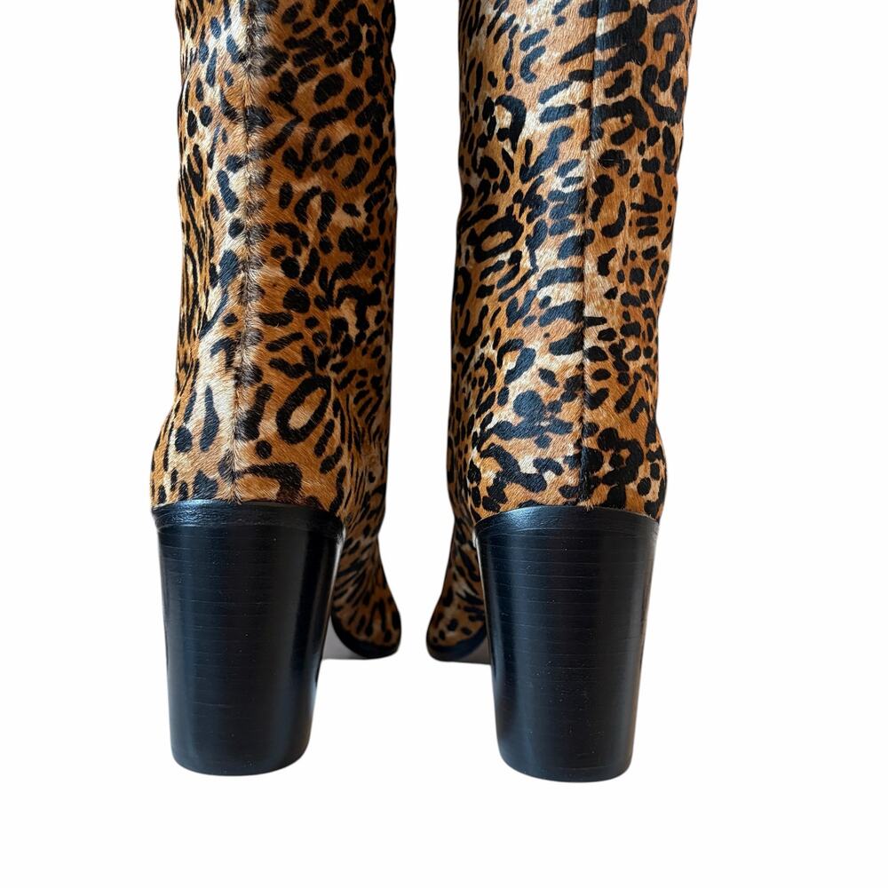 SCHUTZ Maryana Wild Leather Boots Block Heel Leopard Print Womens 7.5 NEW - Picture 8 of 13
